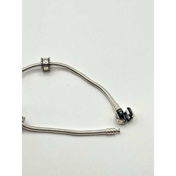 Pandora 925 Sterling Silver Charm Bracelet With Blue & White Glass - Picture 6 of 8